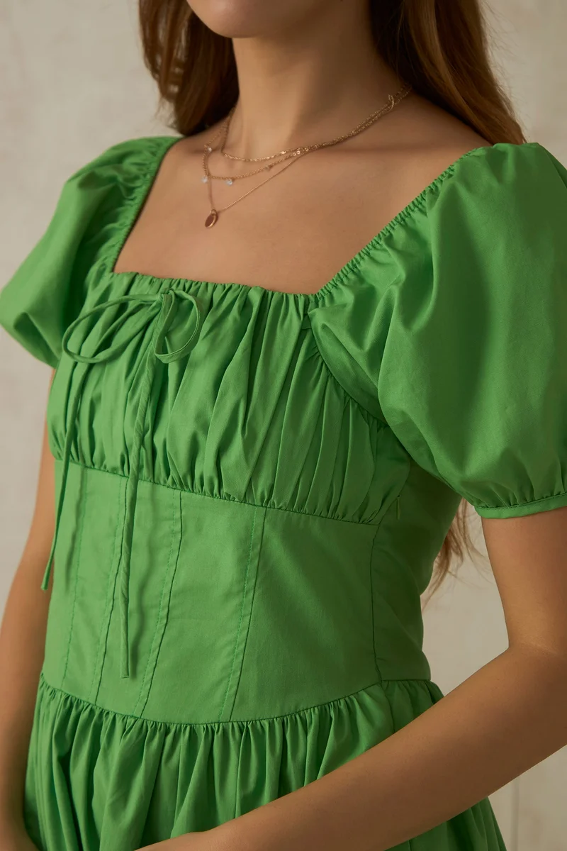 Virgio Virgio Valentina Green Milkmaid Midi Dress