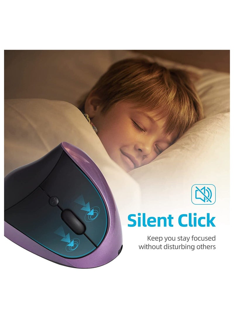 Wireless Ergonomic Vertical Mouse, Rechargeable Small Mouse with 6 ons 3 Adjustable 800/1200/1600 DPI for Laptop,Desktop,PC, MacBook (Purple)C - Image 4