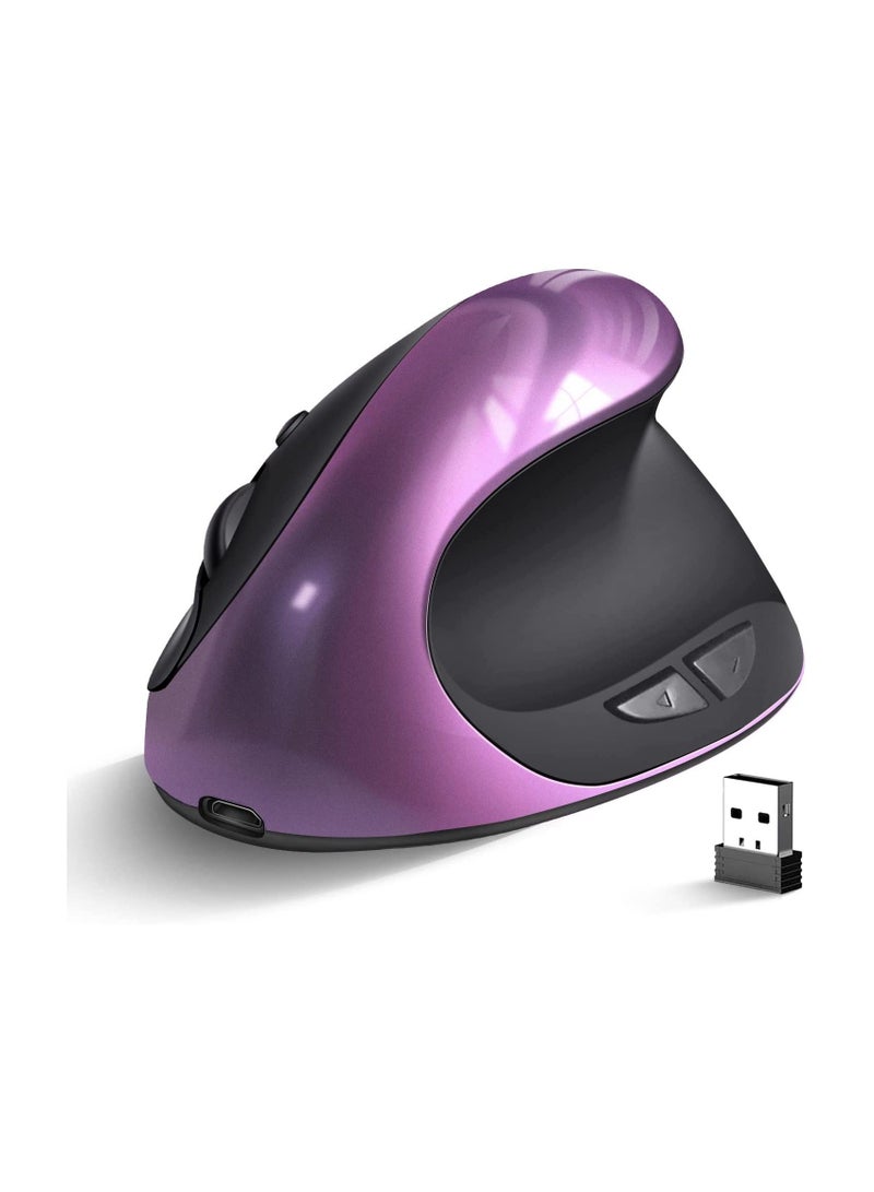 Wireless Ergonomic Vertical Mouse, Rechargeable Small Mouse with 6 ons 3 Adjustable 800/1200/1600 DPI for Laptop,Desktop,PC, MacBook (Purple)C - Image 1