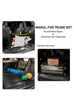 KASTWAVE Rear Cargo Net Stretchable, Universal Adjustable Elastic Trunk Cargo Storage Organizer Compatible for SUVs, Cars and Truck, Double-Layer Storage Nylon Mesh with Hooks  - Image 5