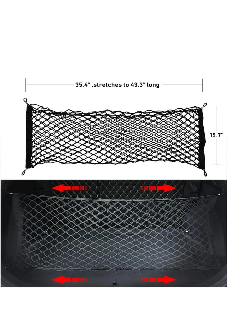 KASTWAVE - Rear Cargo Net Stretchable, Universal Adjustable Elastic Trunk Cargo Storage Organizer Compatible for SUVs, Cars and Truck, Double-Layer Storage Nylon Mesh with Hooks - Image 1