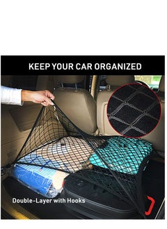 KASTWAVE Rear Cargo Net Stretchable, Universal Adjustable Elastic Trunk Cargo Storage Organizer Compatible for SUVs, Cars and Truck, Double-Layer Storage Nylon Mesh with Hooks  - Image 3