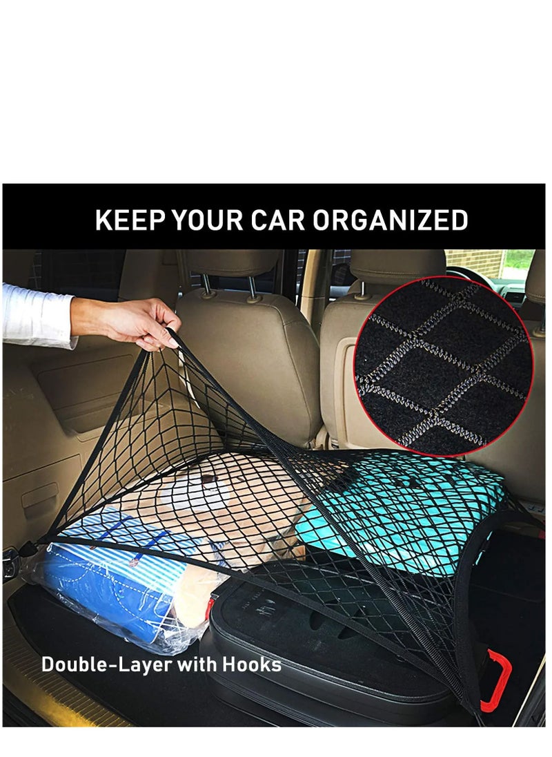 KASTWAVE - Rear Cargo Net Stretchable, Universal Adjustable Elastic Trunk Cargo Storage Organizer Compatible for SUVs, Cars and Truck, Double-Layer Storage Nylon Mesh with Hooks - Image 1
