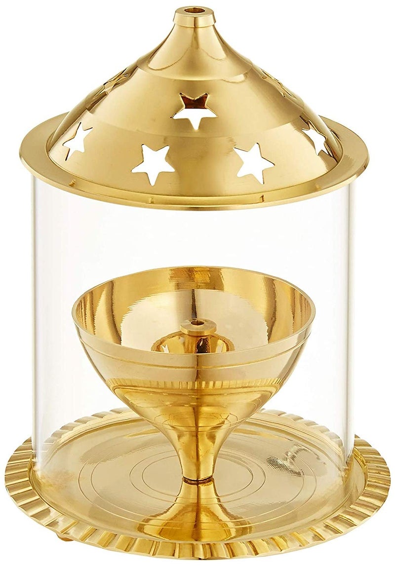 Devera Brass Akhand Diya with Borosilicate Glass Brass Diya Extra Large - Image 1
