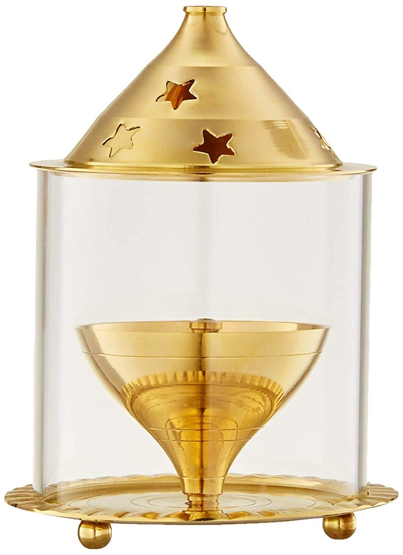 Devera Brass Akhand Diya with Borosilicate Glass Brass Diya Extra Large - Image 3