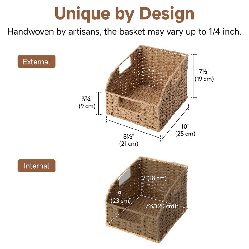 StorageWorks Wicker Baskets for Organizing, Pantry Organizers and Storage, Round Paper Rope Storage Basket for Pantry Shelves, Orange, 2 Pack - Image 2