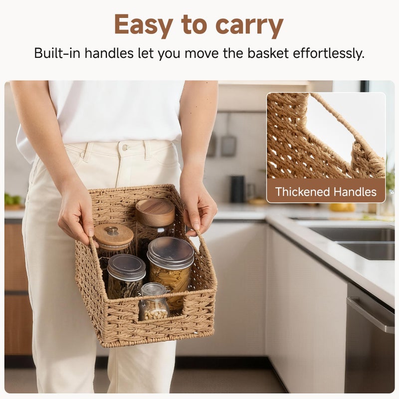 StorageWorks Wicker Baskets for Organizing, Pantry Organizers and Storage, Round Paper Rope Storage Basket for Pantry Shelves, Orange, 2 Pack - Image 3