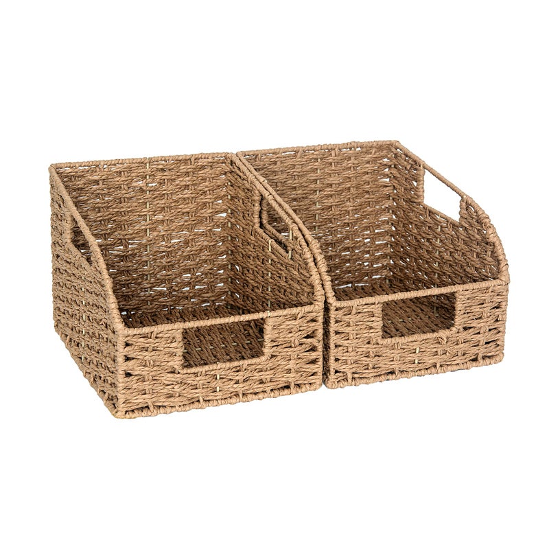 StorageWorks Wicker Baskets for Organizing, Pantry Organizers and Storage, Round Paper Rope Storage Basket for Pantry Shelves, Orange, 2 Pack - Image 1