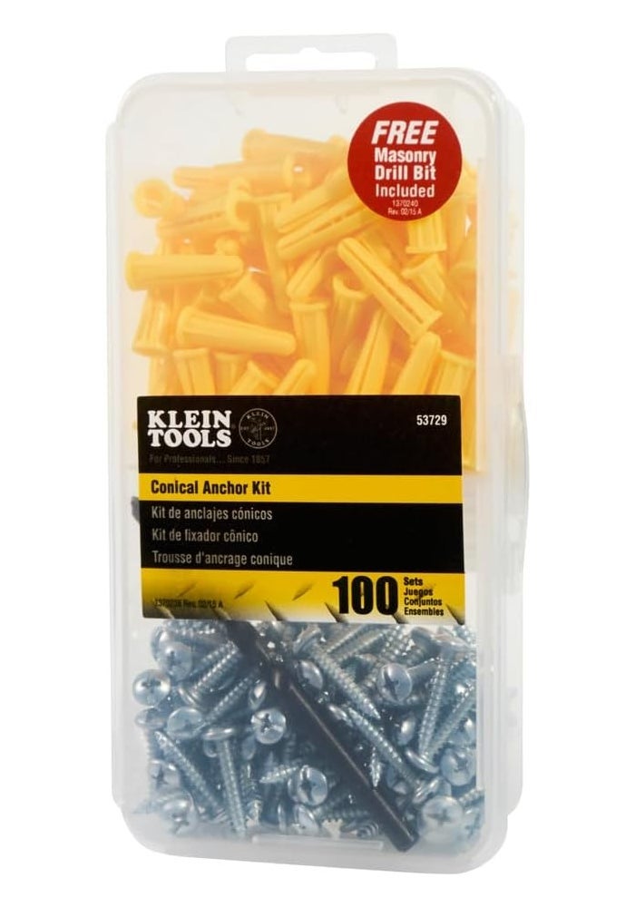 Klein Tools 53729 Drywall Anchor Kit with 100 Screws and Anchors for Drywall or Masonry - Image 3