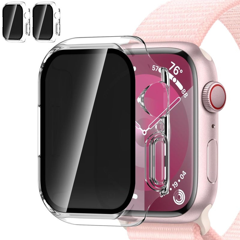YMHML [2 Pack] YMHML Privacy Case for Apple Watch Series 9 Screen Protector 41mm, Anti Spy Tempered Glass Film Hard PC Bumper Anti-Peeping Full Protective Cover for iWatch 9/8/7 41mm Accessories, Clear - Image 1