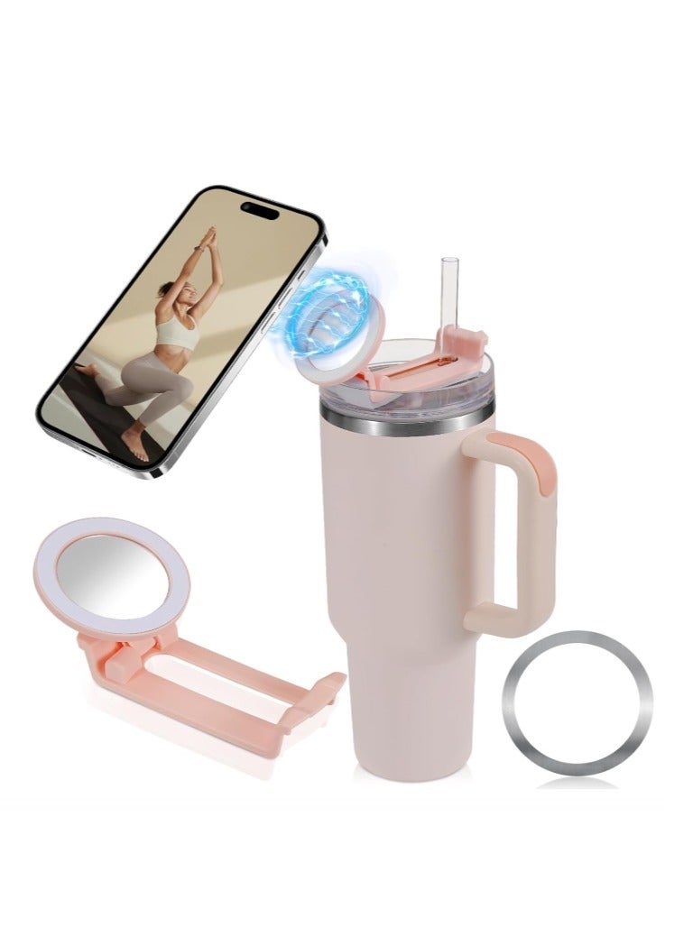 OASIS-TH 1 Pack Water Bottle Phone Holder for Stanley 40oz Quencher Tumbler Cup Lid, Compatible with MagSafe, with Magnetic Ring Attachment, Phone Stand Mount, Portable, Rotatable Pink  - Image 1