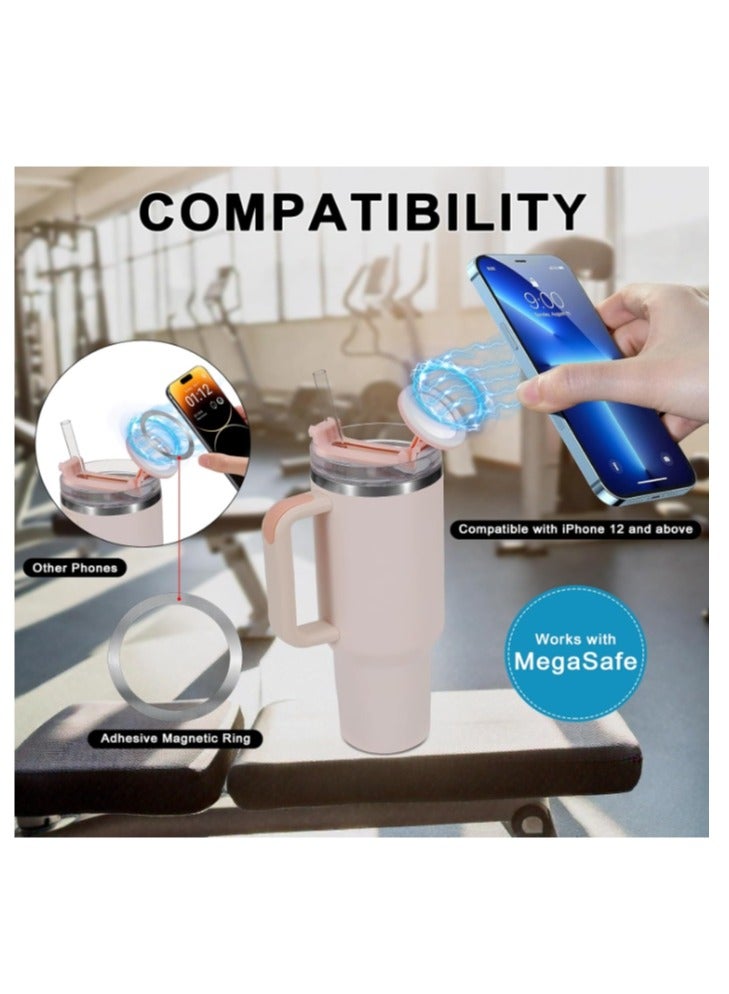 OASIS-TH 1 Pack Water Bottle Phone Holder for Stanley 40oz Quencher Tumbler Cup Lid, Compatible with MagSafe, with Magnetic Ring Attachment, Phone Stand Mount, Portable, Rotatable Pink  - Image 4