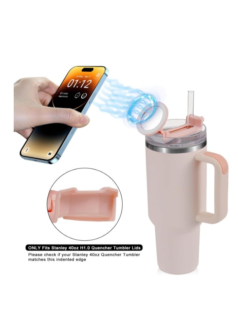 OASIS-TH 1 Pack Water Bottle Phone Holder for Stanley 40oz Quencher Tumbler Cup Lid, Compatible with MagSafe, with Magnetic Ring Attachment, Phone Stand Mount, Portable, Rotatable Pink  - Image 2