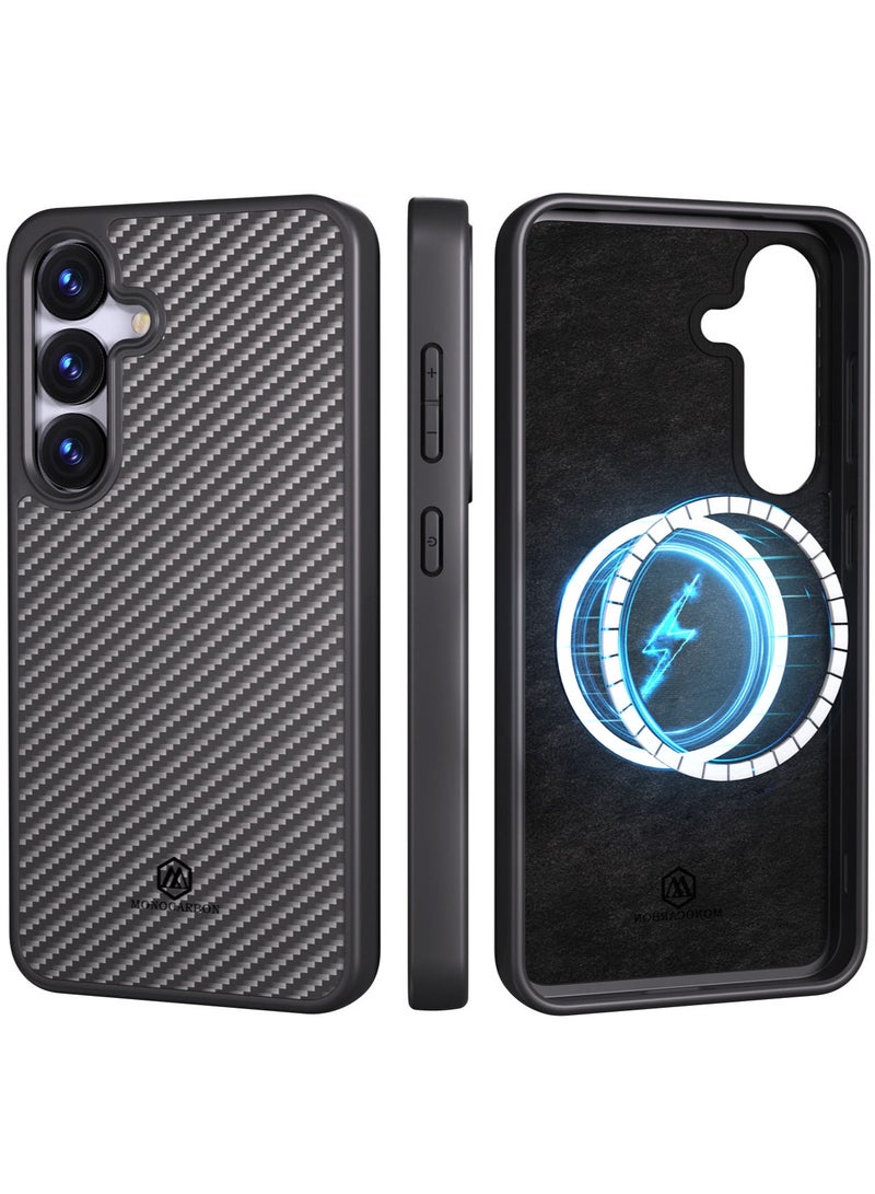 MONOCARBON Real Carbon Fiber Samsung Galaxy S25 Case Cover MagSafe Compatible Mil Grade Scratch Resistant - Matte Black - Image 1