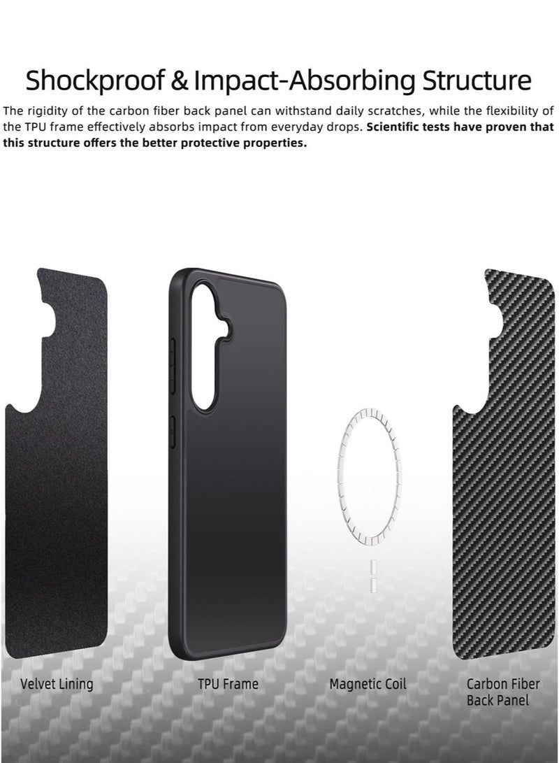 MONOCARBON Real Carbon Fiber Samsung Galaxy S25 Case Cover MagSafe Compatible Mil Grade Scratch Resistant - Matte Black - Image 5