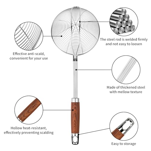 ChefBee 5.3" Spider Strainer Skimmer Spoon with Handle, Stainless Steel Wire Strainer Ladle for Cooking and Frying, Kitchen Utensils Slotted Pasta Spoon, Fryer Scoop - Image 3