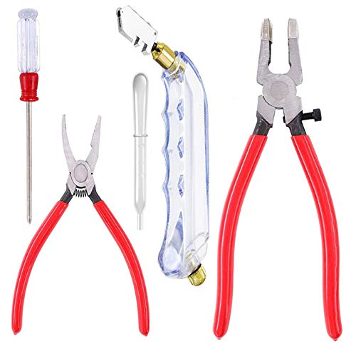 Qovydx 5Pcs Glass Running Breaking Pliers Stained Glasses Grozer Cutting Plier Glass Cutters Tools Glass Grozing Tool Breaker Cutting Oil Tool with Rubber Tips - Image 1