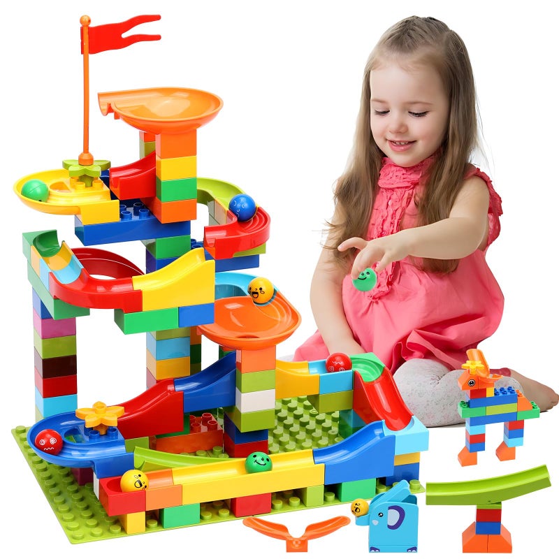 COUOMOXA Marble Run Building Blocks: Compatible Classic Large Blocks Maze Track Sets - Big Blocks Educational STEM for Toddlers - Birthday Toys Gifts for 2 3 4 5 6 7 8 Year Old Boys & Girls - Image 1