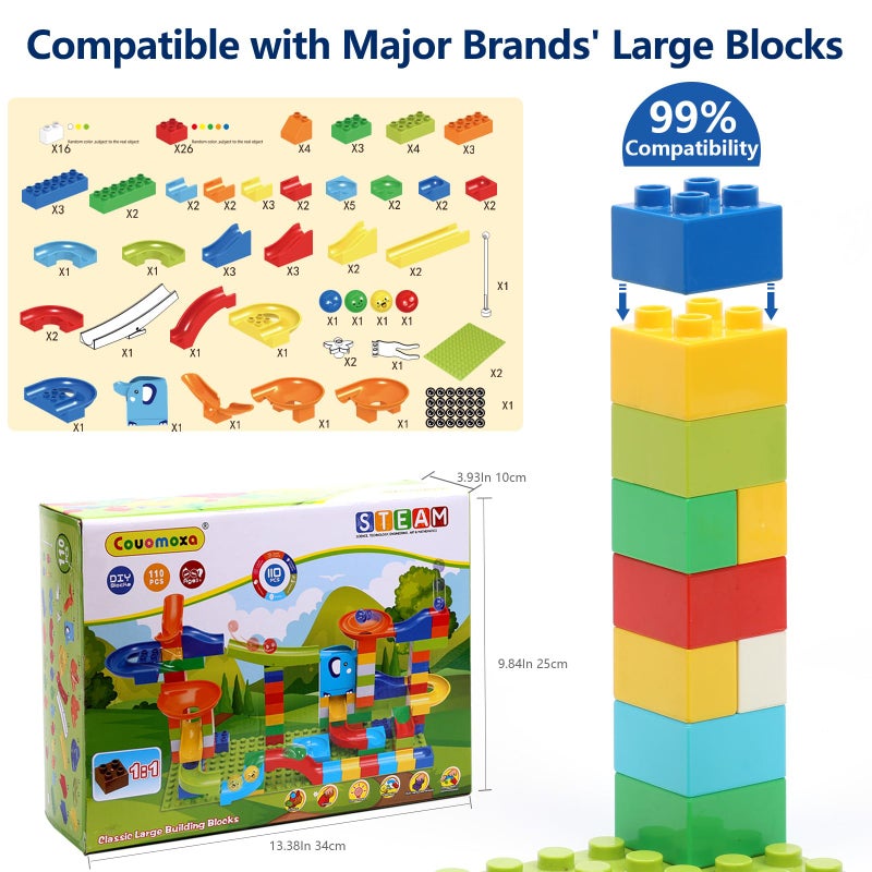 COUOMOXA Marble Run Building Blocks: Compatible Classic Large Blocks Maze Track Sets - Big Blocks Educational STEM for Toddlers - Birthday Toys Gifts for 2 3 4 5 6 7 8 Year Old Boys & Girls - Image 5