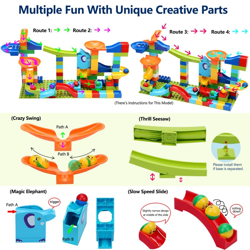 COUOMOXA Marble Run Building Blocks: Compatible Classic Large Blocks Maze Track Sets - Big Blocks Educational STEM for Toddlers - Birthday Toys Gifts for 2 3 4 5 6 7 8 Year Old Boys & Girls - Image 4