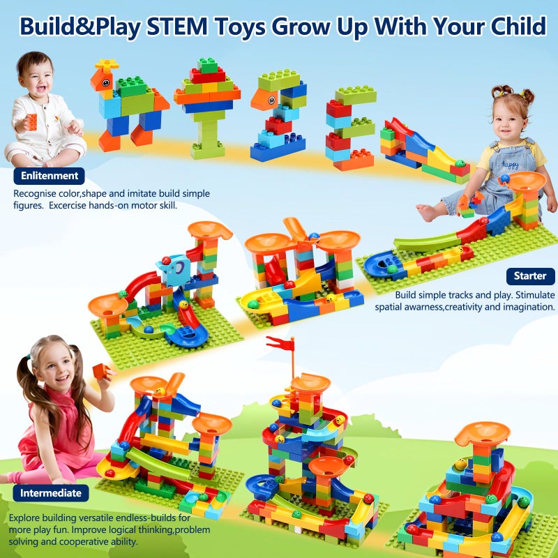 COUOMOXA Marble Run Building Blocks: Compatible Classic Large Blocks Maze Track Sets - Big Blocks Educational STEM for Toddlers - Birthday Toys Gifts for 2 3 4 5 6 7 8 Year Old Boys & Girls - Image 3