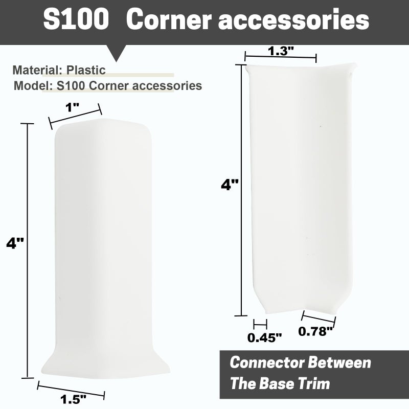 COUKIU Self Adhesive Baseboard Corner Blocks, 4inch(Width)3 Inside + 3 Outside Corners-Connector Between The Wall Base Cove Base Rubber Moulding Trim, Perfect Match for Our S100 Baseboard(White) - Image 2