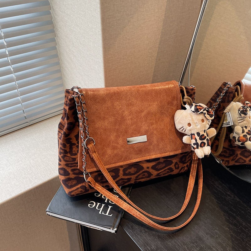 Leopard Print Large Capacity Bag Women'S Arrival Single Shoulder Underarm Bag Retro Soft Noodles Chain Commuter Tote Bag - Image 3