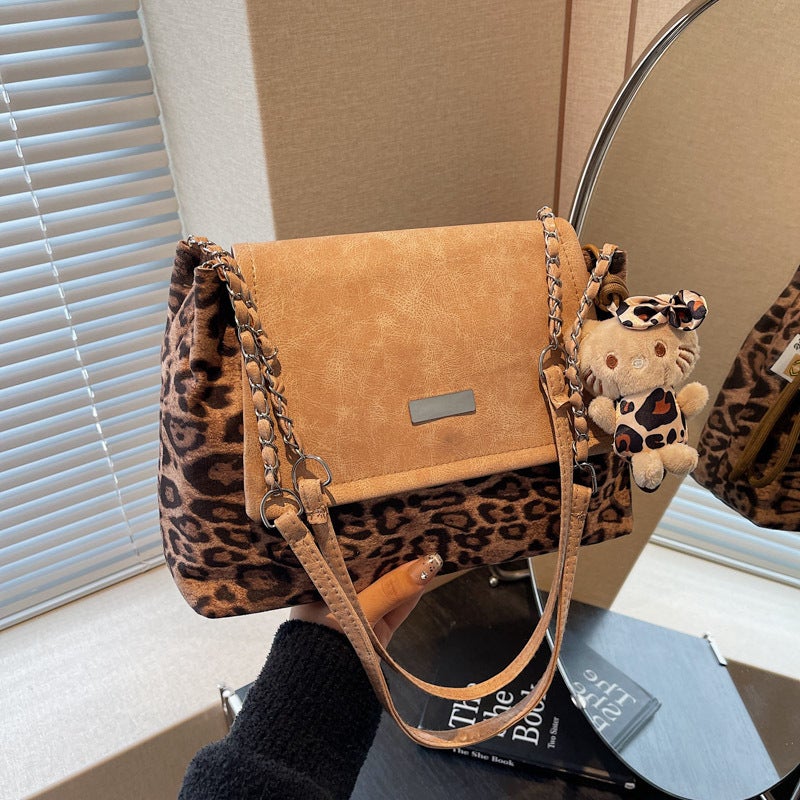 Leopard Print Large Capacity Bag Women'S Arrival Single Shoulder Underarm Bag Retro Soft Noodles Chain Commuter Tote Bag - Image 2
