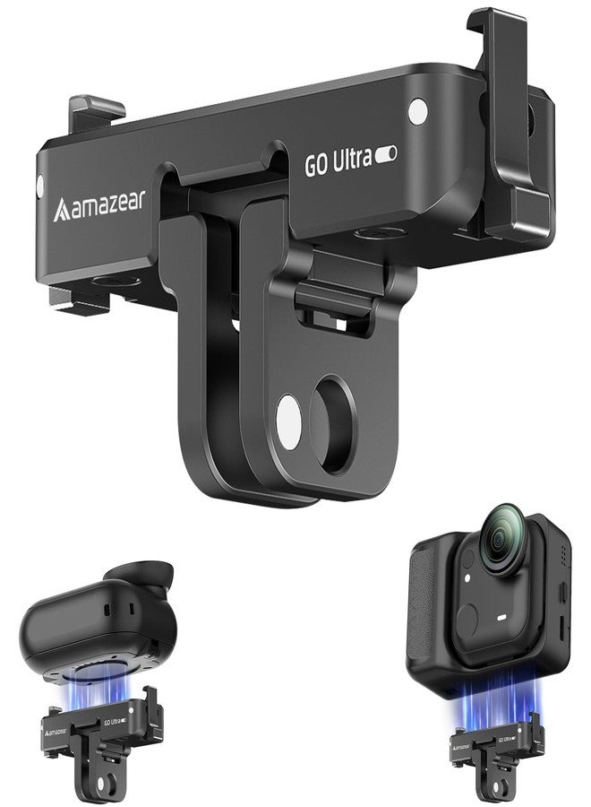 AMAZEAR Magnetic Quick-Release Adapter Mount for Insta360 GO Ultra Accessories, Insta 360 GO Ultra Aluminum Base Metal Bracket with 1/4" Thread for Tripod, Selfie Stick, Handle Grip, Black - Image 1