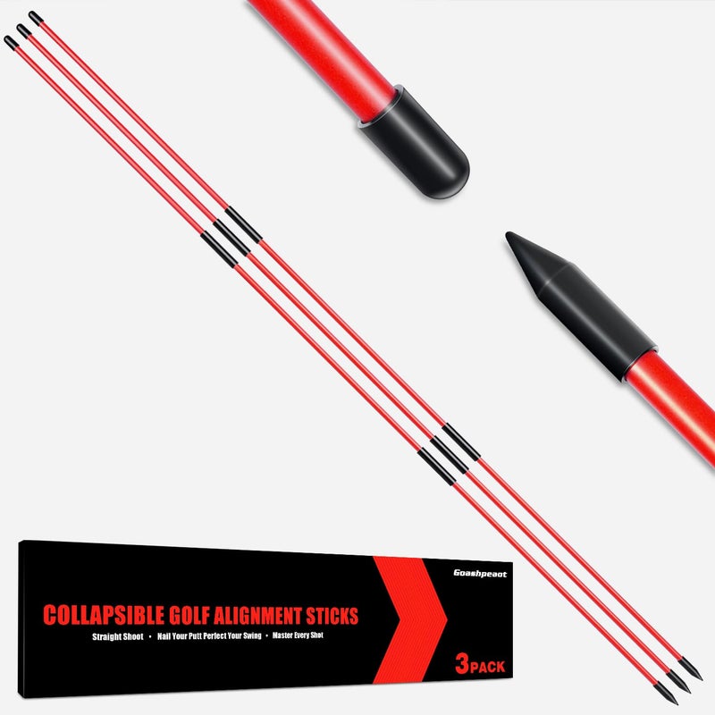 Goashpeaot 3 Pack Collapsible Golf Alignment Sticks, 40" Porfessional Alignment Sticks for Swing Trainer, Putting, Aiming Practice (Red) - Image 1
