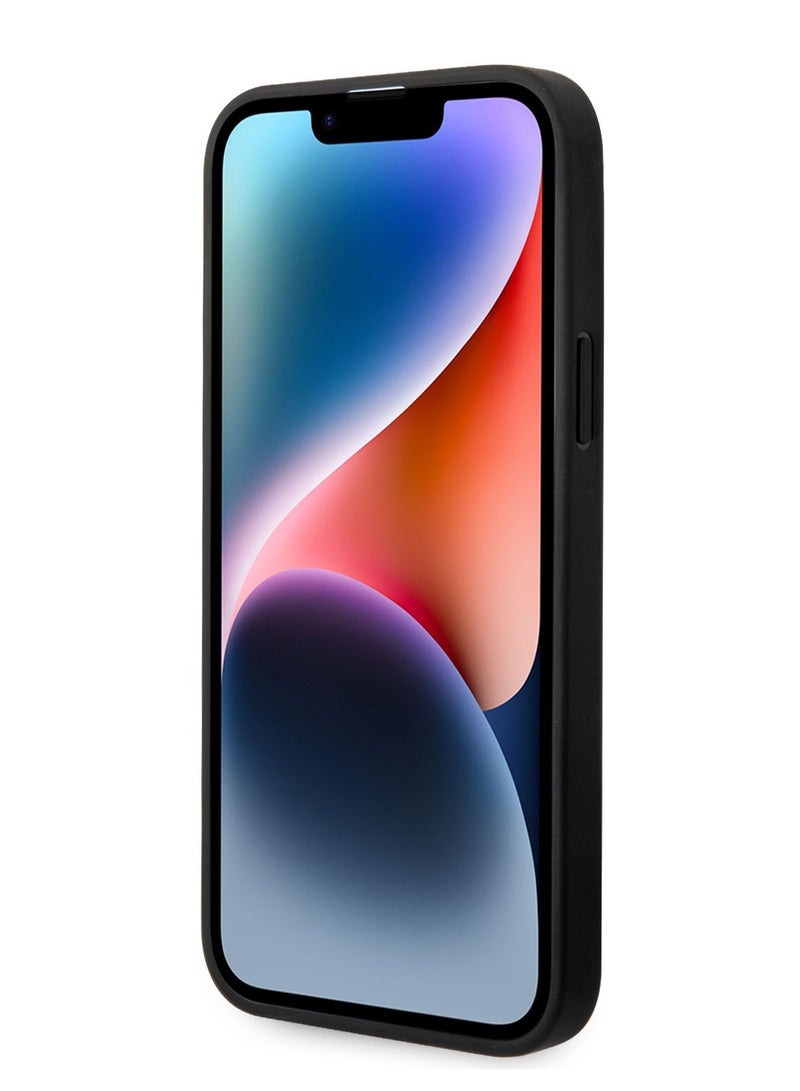 Karl Lagerfeld iPhone 14 Case Grained PU Leather Back Cover with Monogram Pattern & Vertical Logo Strip - Grey - Image 3