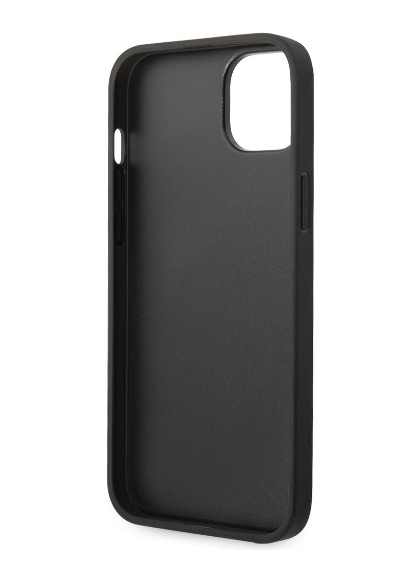 Karl Lagerfeld iPhone 14 Case Grained PU Leather Back Cover with Monogram Pattern & Vertical Logo Strip - Grey - Image 4