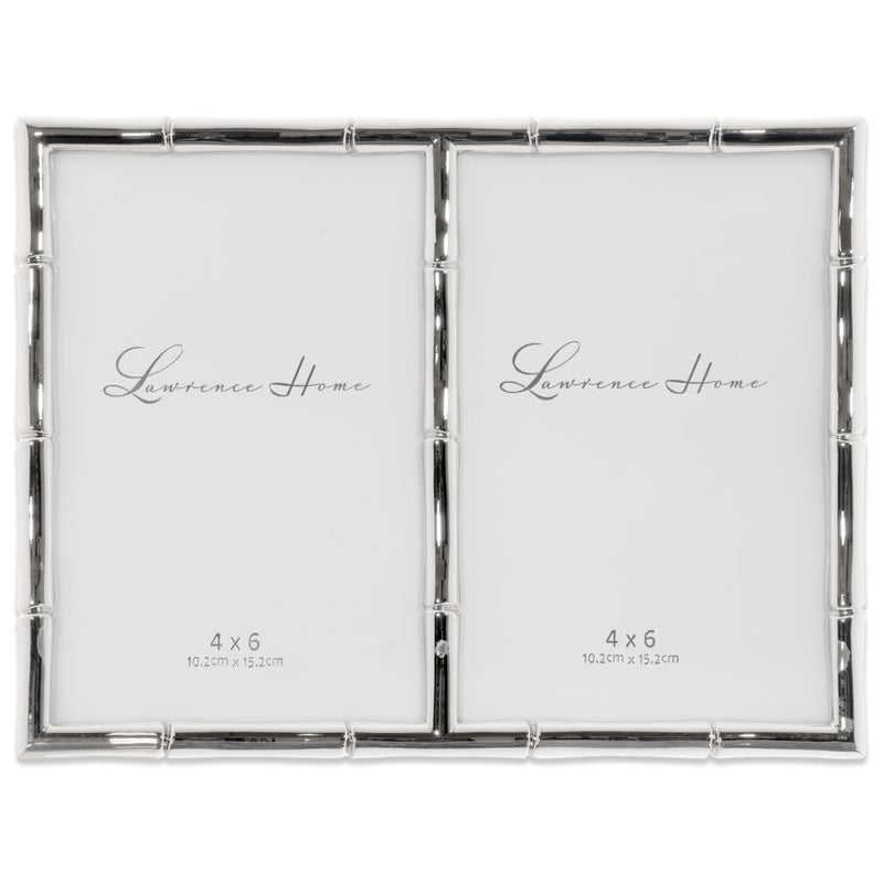 Lawrence Frames 4x6 Double Silver Metal Picture Frame with Bamboo Design - Image 1