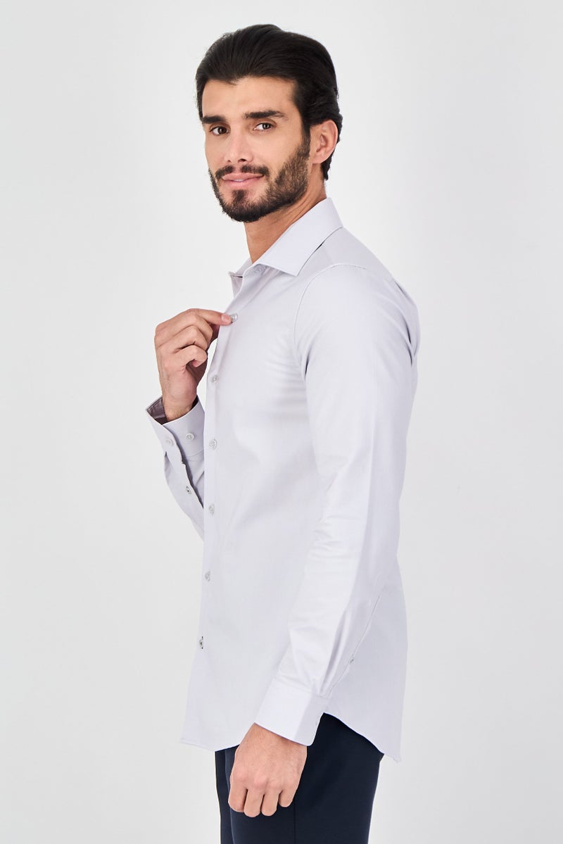 Eddie Bauer قميص رسمي بأكمام طويلة ضيق للرجال، رمادي فاتح - Image 2