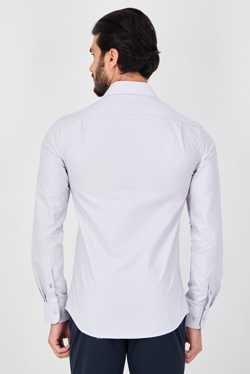 Eddie Bauer قميص رسمي بأكمام طويلة ضيق للرجال، رمادي فاتح - Image 3