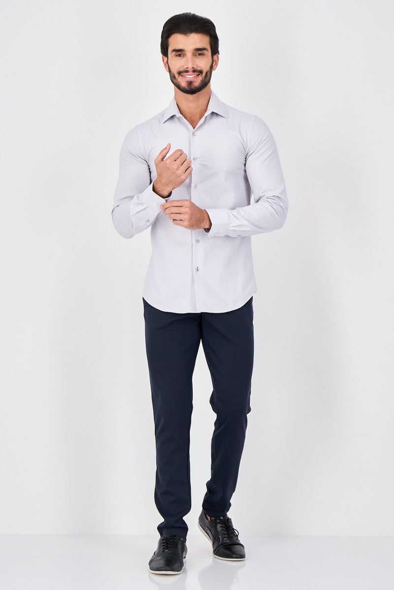 Eddie Bauer قميص رسمي بأكمام طويلة ضيق للرجال، رمادي فاتح - Image 4