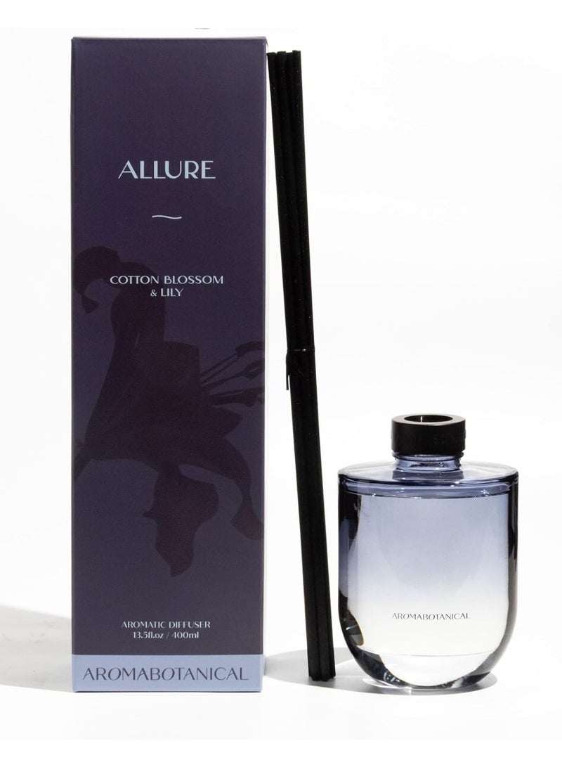 ALLURE Reed Home Diffuser Set 400ml – Cotton Blossom & Lily | Free 8 Fabric Reed Sticks | Stress Relief & Aromatherapy | Long-Lasting, Smoke-Free Air Freshener for Home & Office - Image 1