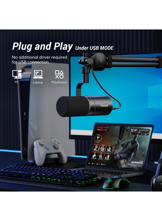 TONOR TONOR Dynamic Microphone, USB/XLR PC Microphone for Podcast, Recording, Live Streaming & Gaming, XLR Cardioid Studio Mic Music Voice-Over with Quick Mute, Headphone Output, Volume Control TD510  - Image 4