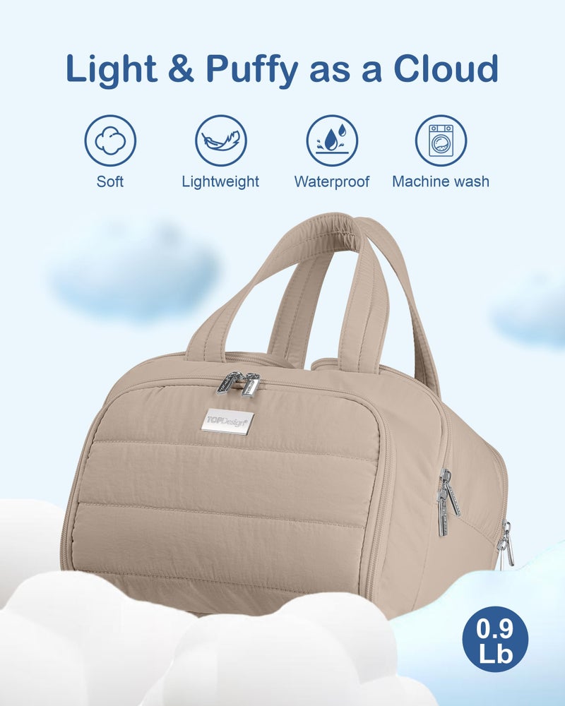 TOPDesign Travel Toiletry Bag for Women, Puffer Large Toiletry Bag, Lightweight Cosmetic Makeup Organizer with Handle for Traveling, Accessories, Essentials, Toiletries (Camel) - Image 2