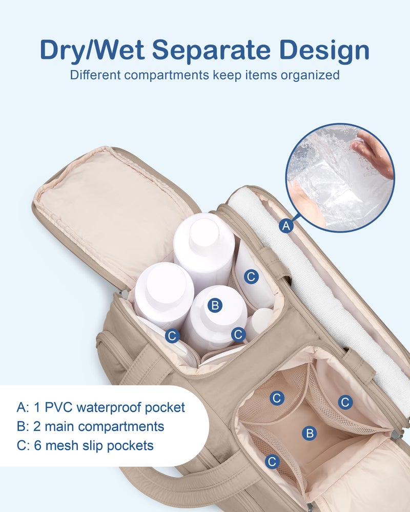 TOPDesign Travel Toiletry Bag for Women, Puffer Large Toiletry Bag, Lightweight Cosmetic Makeup Organizer with Handle for Traveling, Accessories, Essentials, Toiletries (Camel) - Image 5