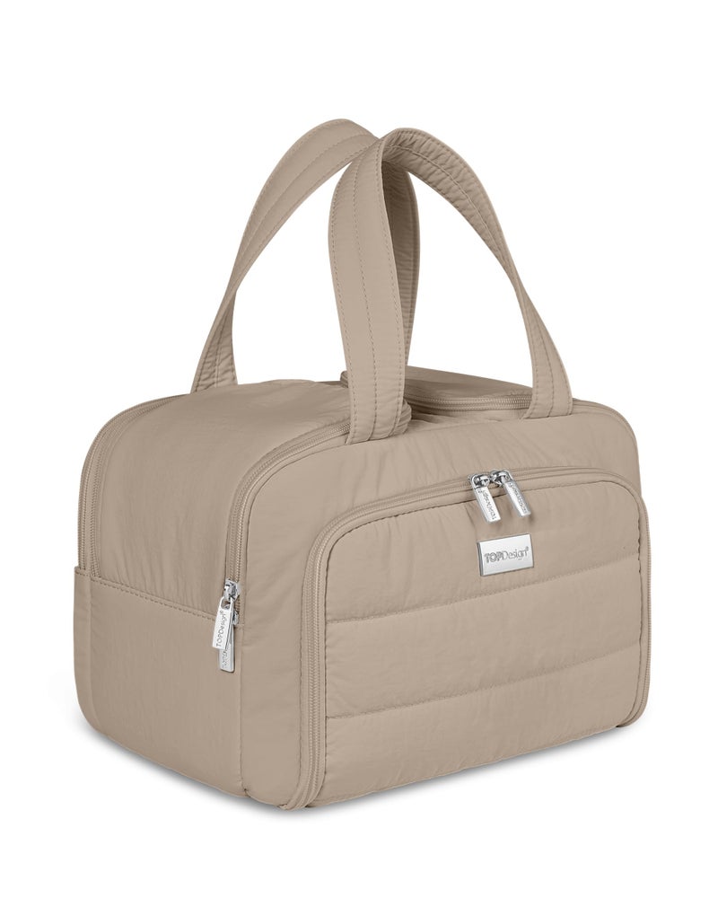 TOPDesign Travel Toiletry Bag for Women, Puffer Large Toiletry Bag, Lightweight Cosmetic Makeup Organizer with Handle for Traveling, Accessories, Essentials, Toiletries (Camel) - Image 1