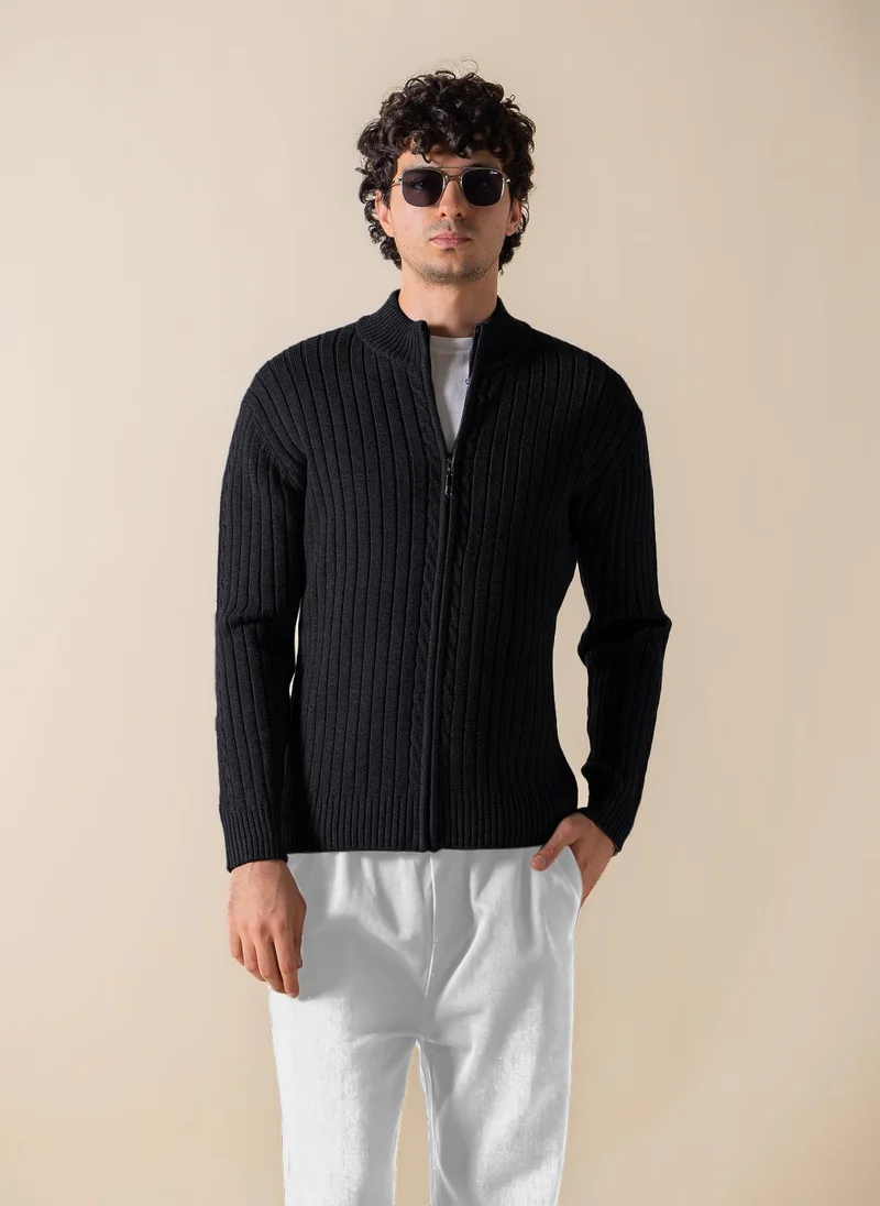 SHAPES TEXTURED CARDIGAN WITH ZIP