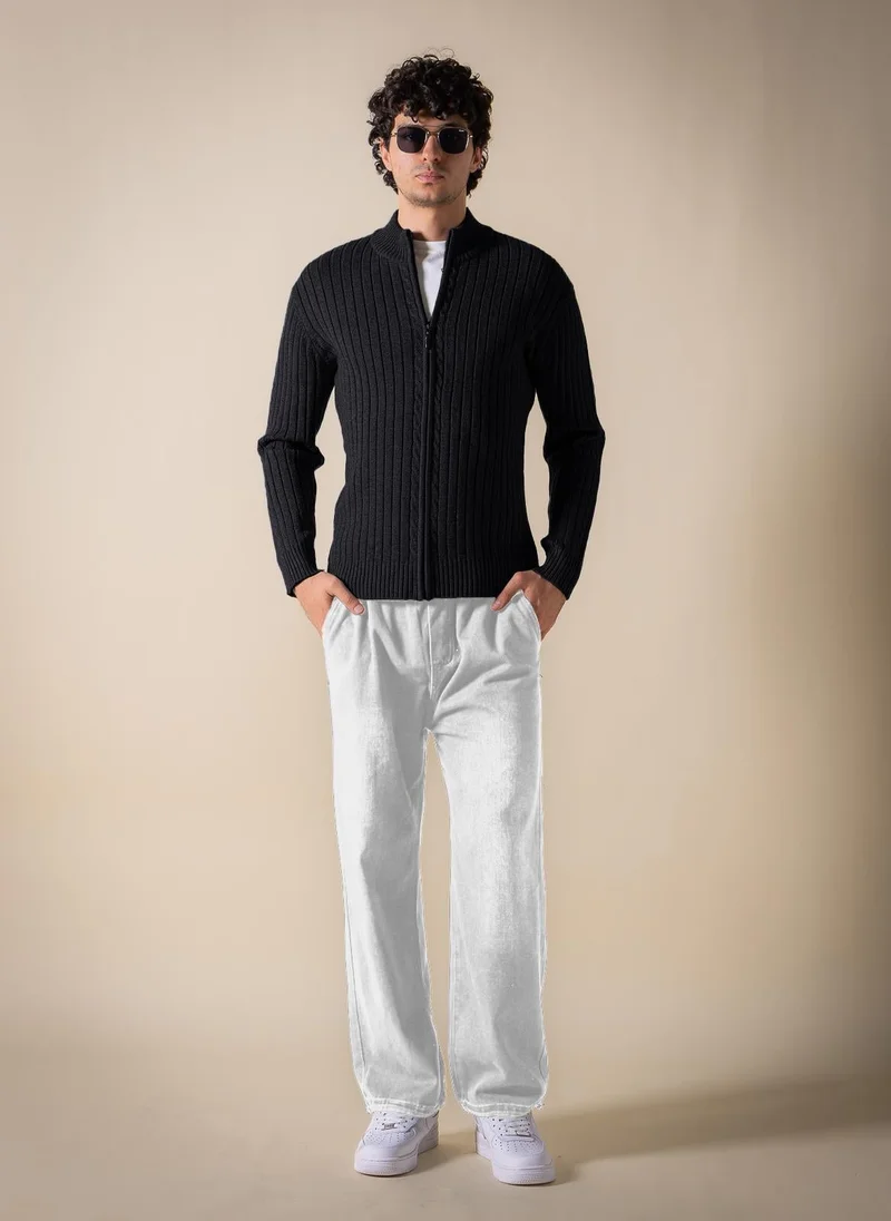 Shapes Black TEXTURED CARDIGAN WITH ZIP for Men | Best Price UAE