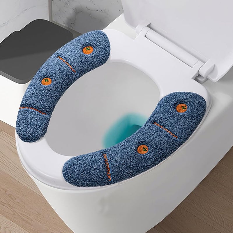 Dark Blue Soft Cushion Toilet Seat Warmer with Handle Reusable Thick Cover for Autumn Winter - Image 3
