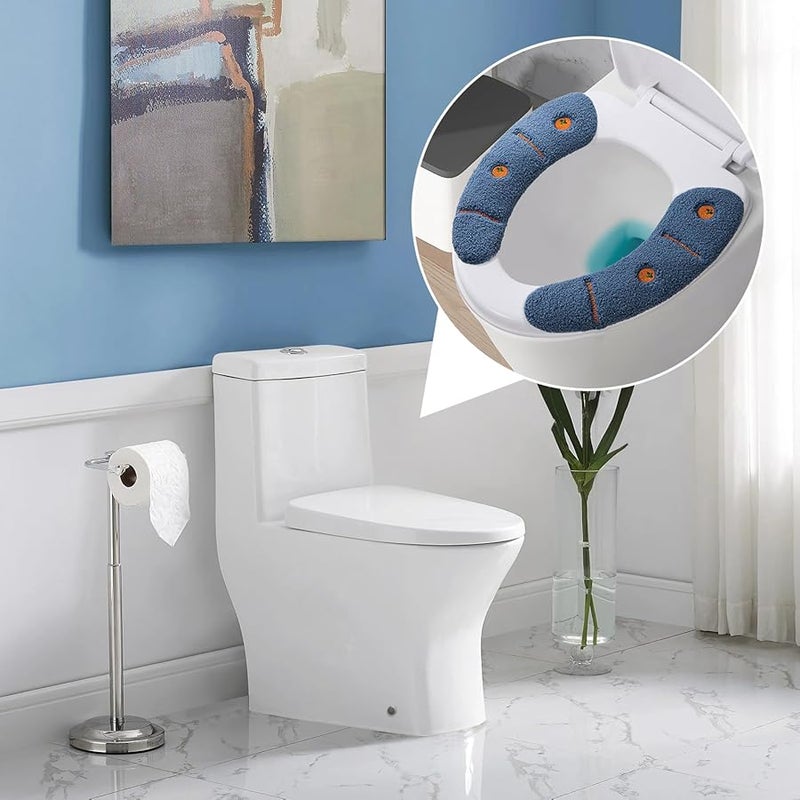 Dark Blue Soft Cushion Toilet Seat Warmer with Handle Reusable Thick Cover for Autumn Winter - Image 4