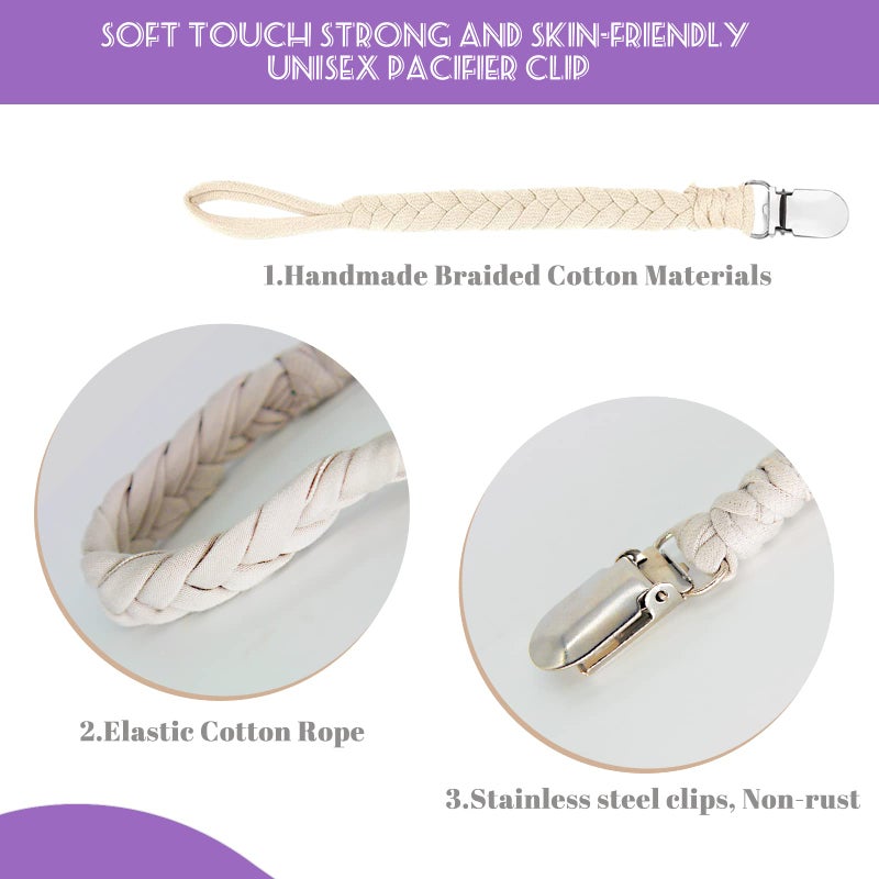 Duludulu 7 Pcs Braided Pacifier Clip Baby Girls for Boys, Handmade Cotton Pacifier Holder Binky Clips Fits All Pacifiers Modern Unisex Smoother Clip Baby Gifts - Image 2