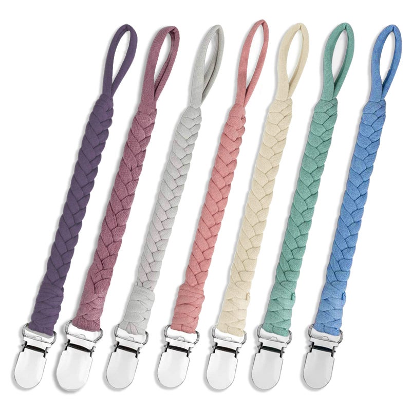 Duludulu 7 Pcs Braided Pacifier Clip Baby Girls for Boys, Handmade Cotton Pacifier Holder Binky Clips Fits All Pacifiers Modern Unisex Smoother Clip Baby Gifts - Image 1