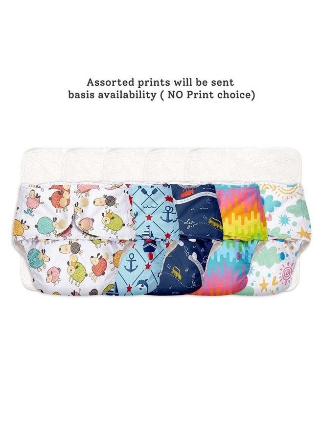 Superbottoms Basic Pack Of 10 (5 Shell + 5 Insert) Freesize Adjustable Washable And Reusable Cloth Diaper For Babies 03 Years ; One Size Adjustable Diapers ; Assorted Prints  - Image 3