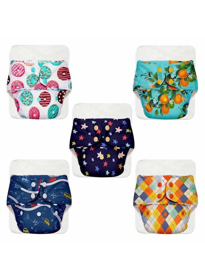 Superbottoms Basic Pack Of 10 (5 Shell + 5 Insert) Freesize Adjustable Washable And Reusable Cloth Diaper For Babies 03 Years ; One Size Adjustable Diapers ; Assorted Prints  - Image 1