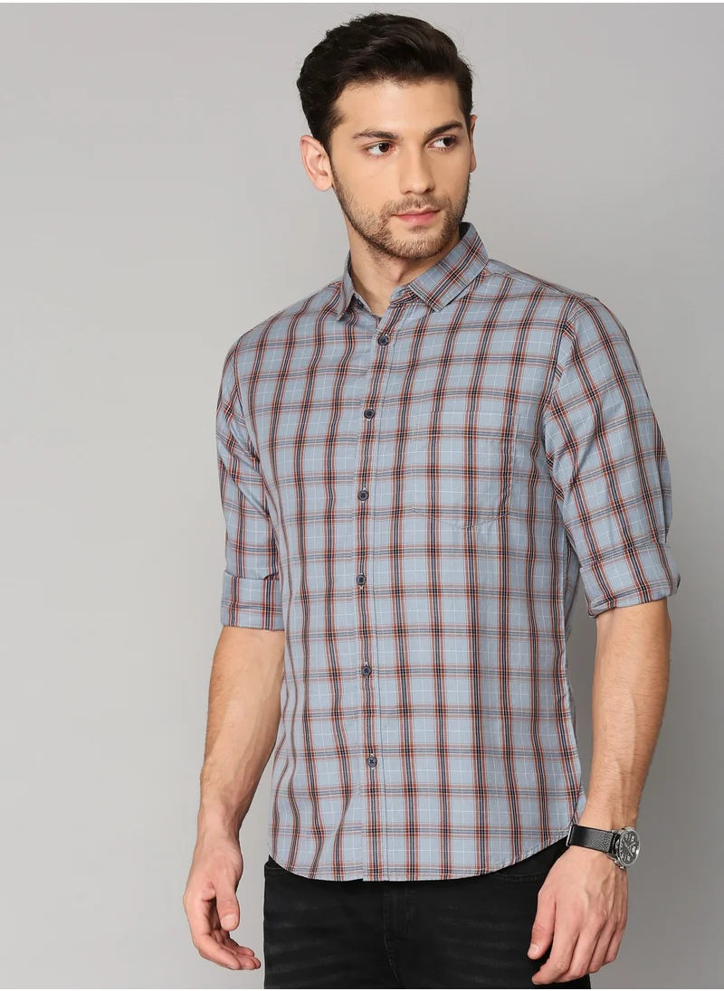 Dennis Lingo Slim Fit Grey Men's Solid Shirt, Spread Collar, Full Sleeves, 100% Cotton,